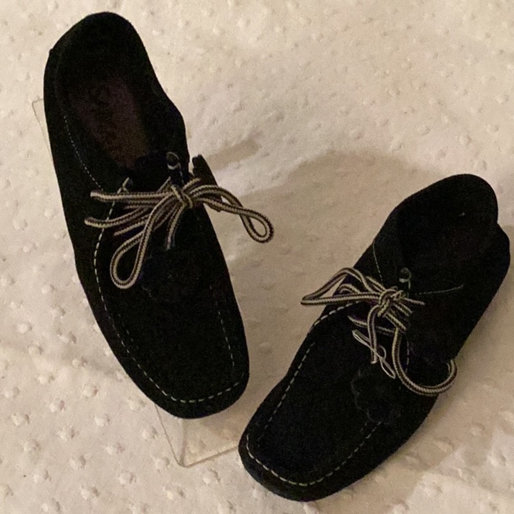 NNB Sam & Libby black color suede moccasin “ALLEN” with flowers laces # 6 M